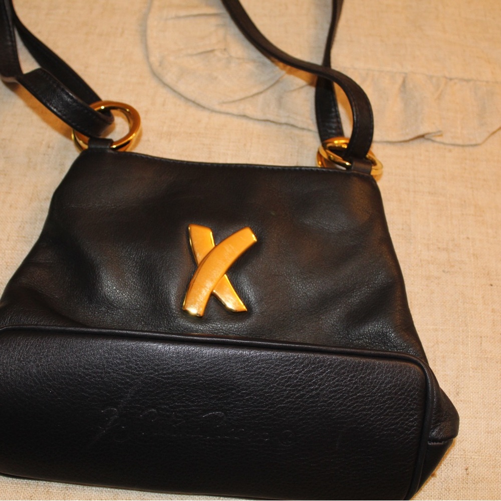 Paloma Picasso Black Leather Crossbody with Gold Accents